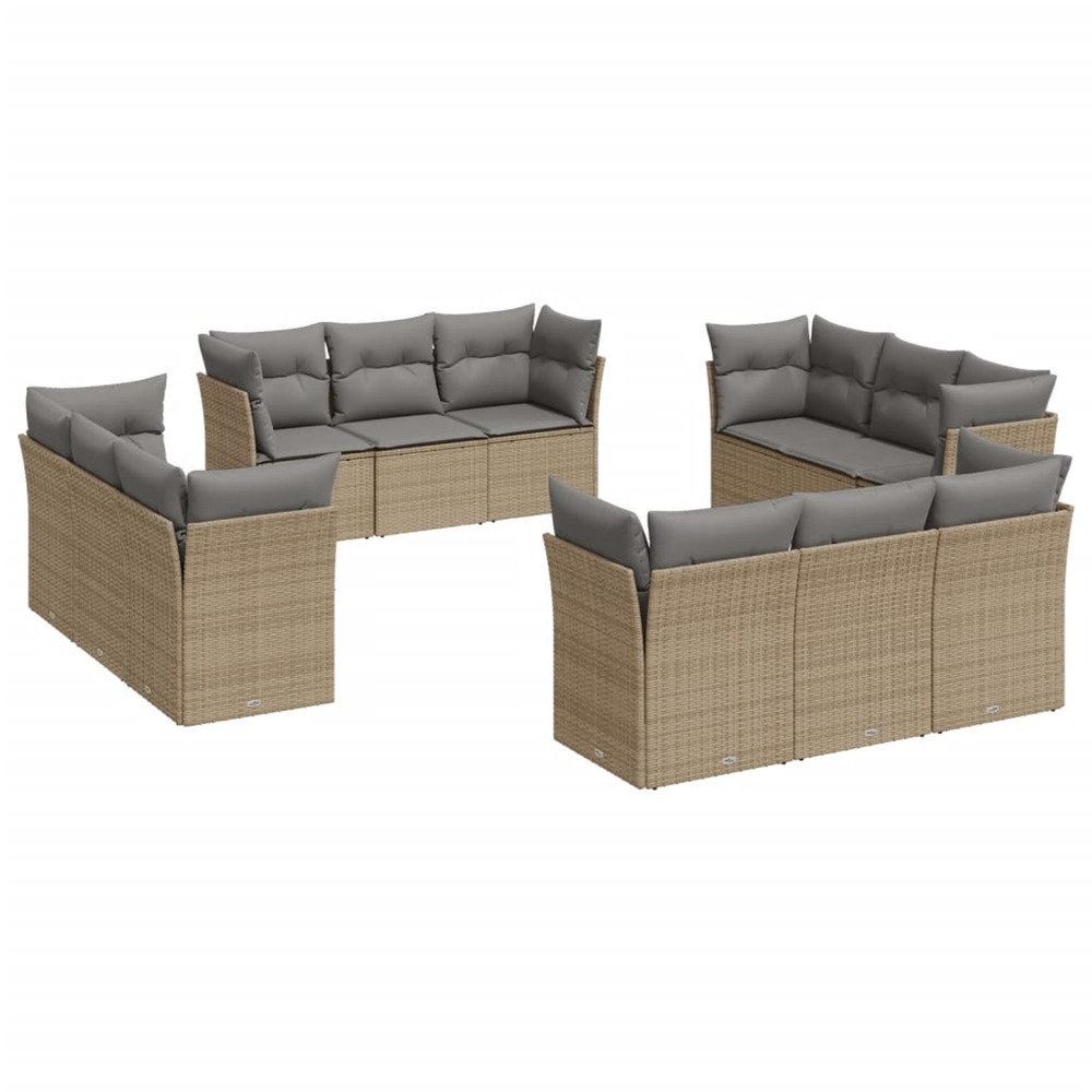 Salon de jardin avec coussins 12 pcs beige résine tressée