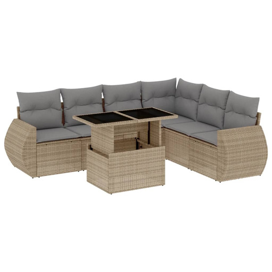 Salon de jardin avec coussins 7 pcs beige résine tressée