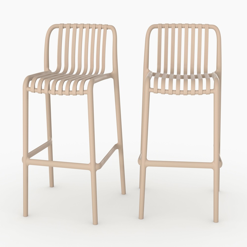 Duli-lot de 2 chaises de bar de jardin 76 cm en plastique beige