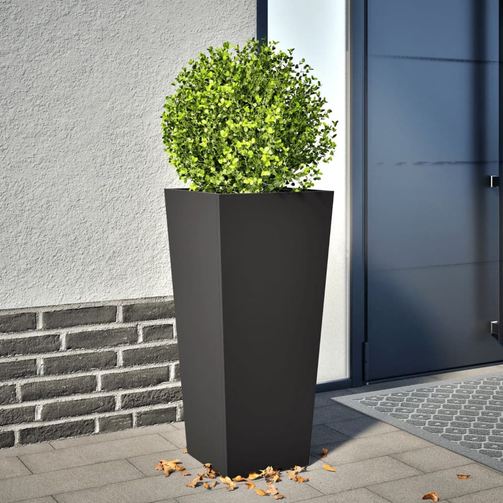Jardinière haute colonne en acier durable résistant intempéries pour entrée et terrasse noir 35x35x75cm