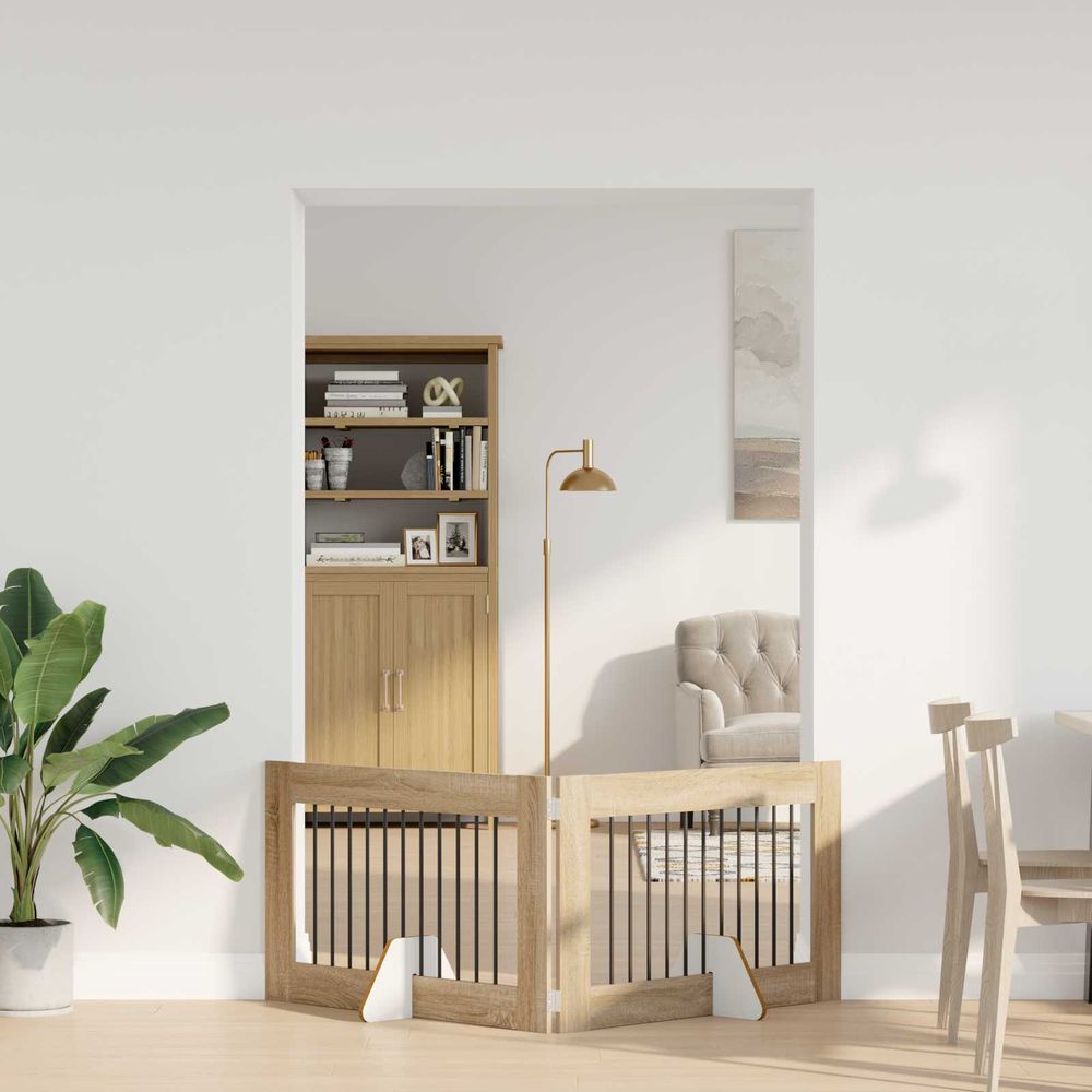 Barrière sécurité chien bois intérieur pliable 200x60cm chêne sonoma