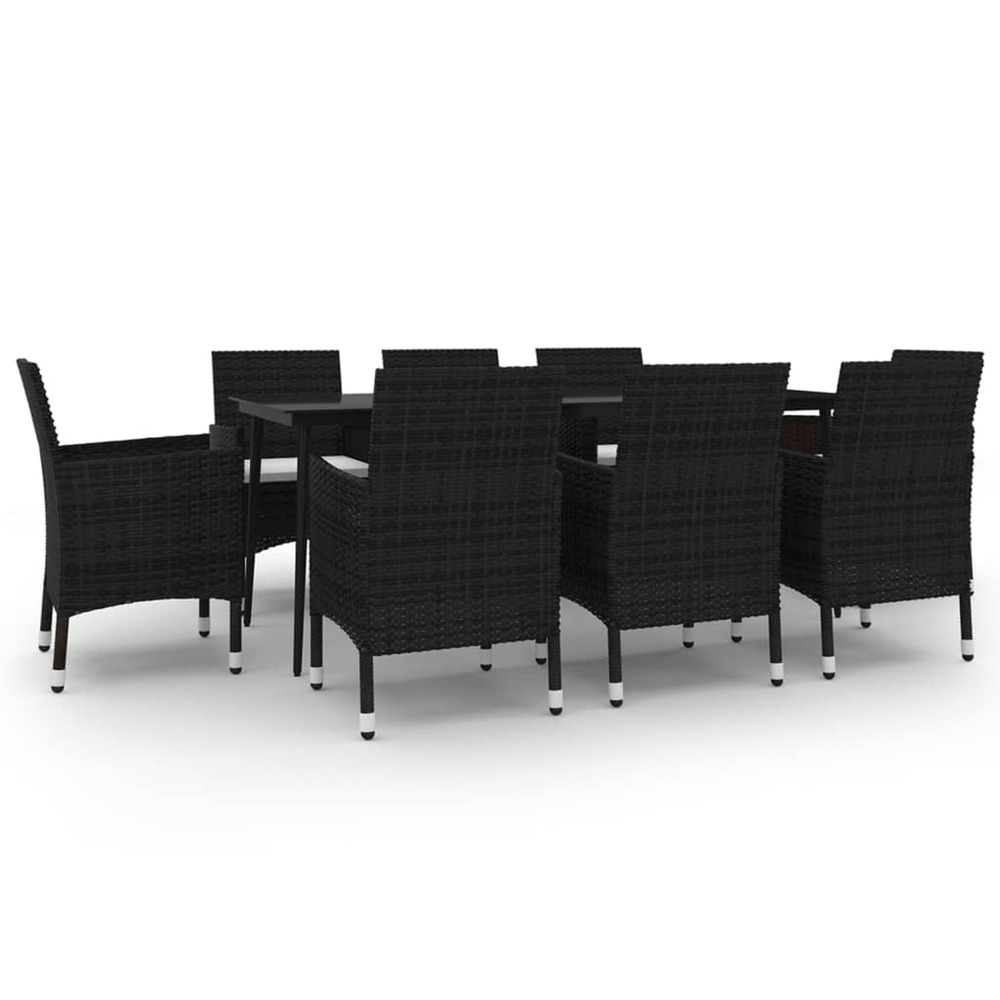 Ensemble à manger de jardin coussins 9 pcs résine tressée verre