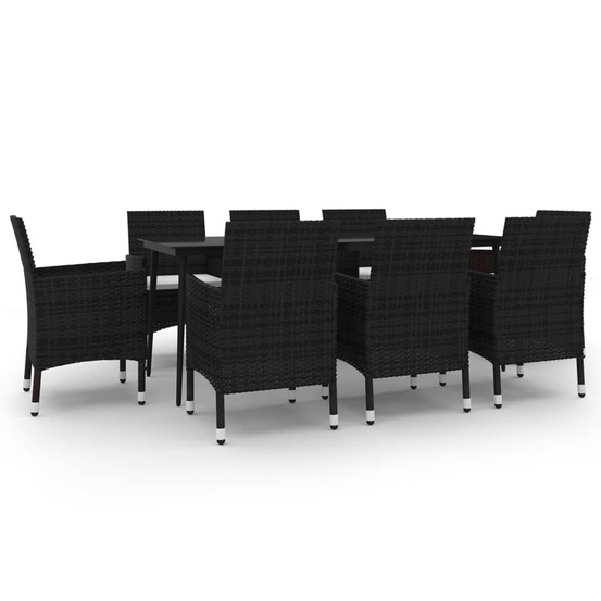 Ensemble à manger de jardin coussins 9 pcs résine tressée verre