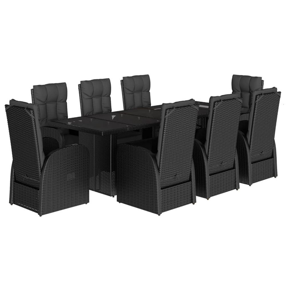 Ensemble à manger de jardin 9pcs coussins noir résine tressée