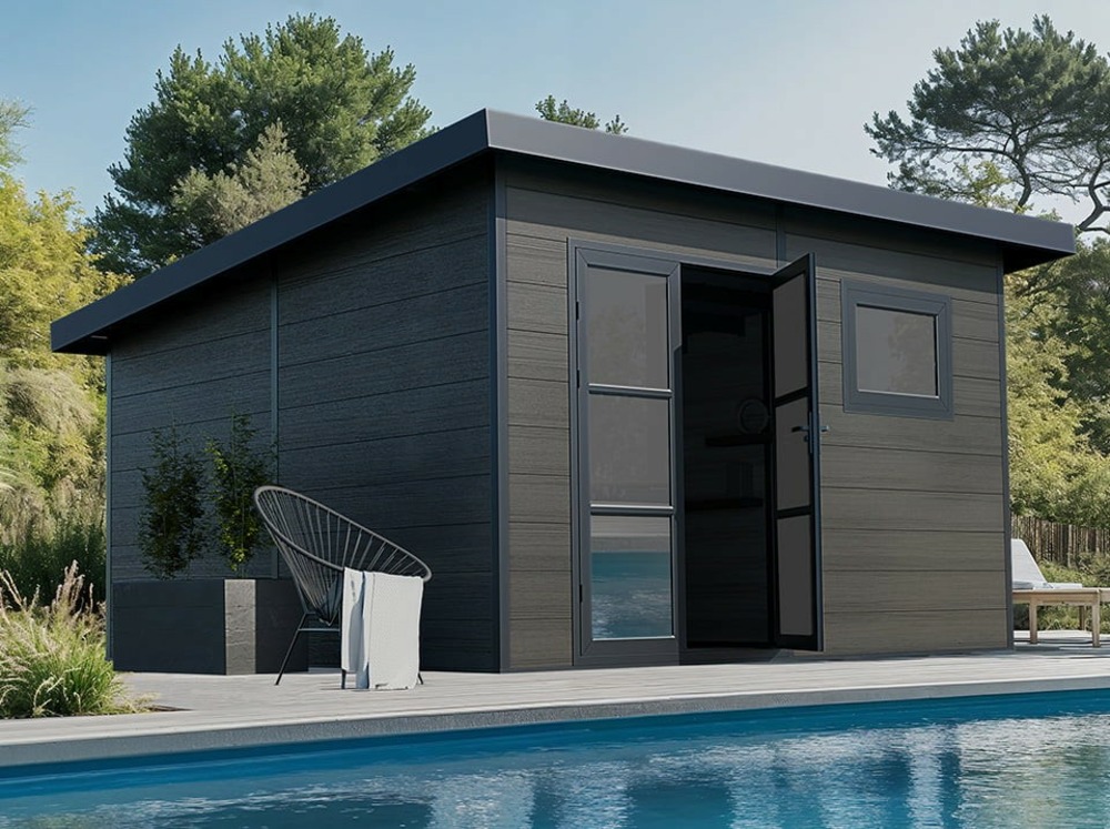 Abri de jardin composite alma - 15m2 gris - cabane de jardin