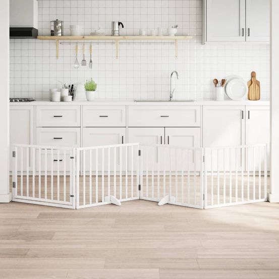 Barrière chien avec porte 4 panneaux bois pliable sécurité 320x60cm blanc