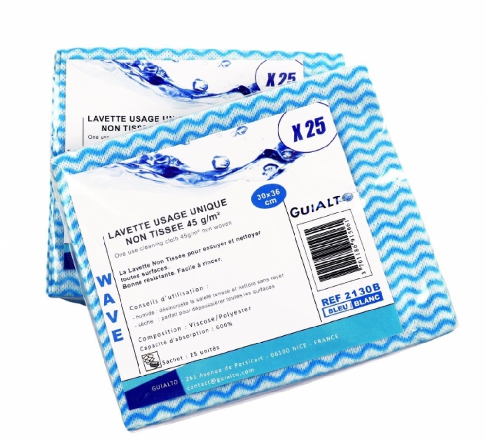 Lavette uu nt wawe bleu/blanc 30x36cm (carton 500 u) - guialto