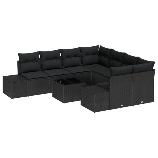 Ensemble de canapés de jardin 9 pièces avec coussins noir rotin synthétique
