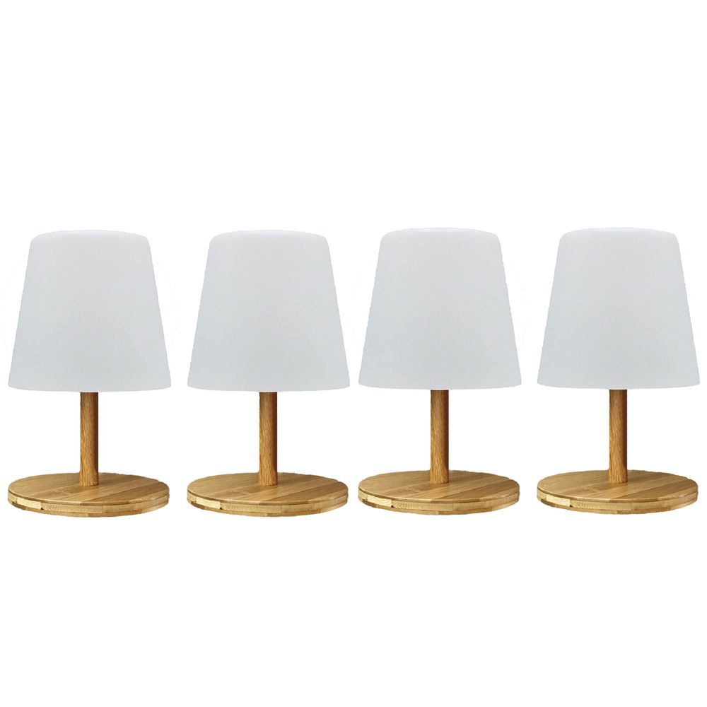 4 lampes de table sans fil standy mini effet bois h25cm
