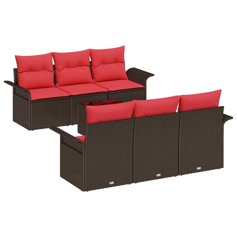 Ensemble de canapé de jardin 7 pc beige et rouge polyrotin
