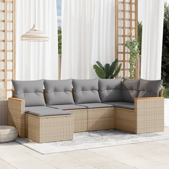 Salon de jardin avec coussins 6 pcs beige résine tressée