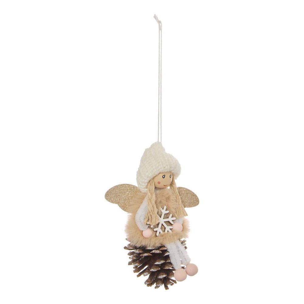 Suspension de sapin fée en pomme de pin bonnet beige 12 cm
