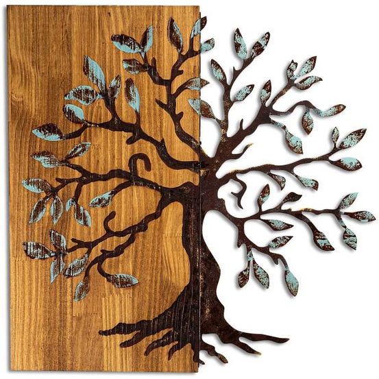 Décoration murale en métal et bois arbre modèle 5
