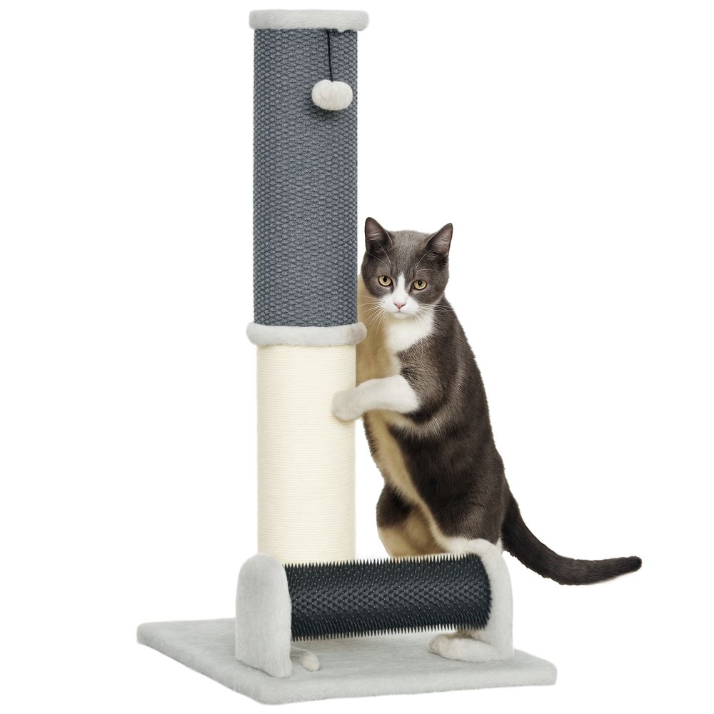 Poteau griffoir pour chat 85 cm avec brosse de toilettage et jouet sisal et moquette