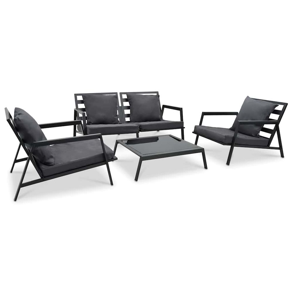 Salon de jardin 4 pcs avec coussins aluminium gris foncé