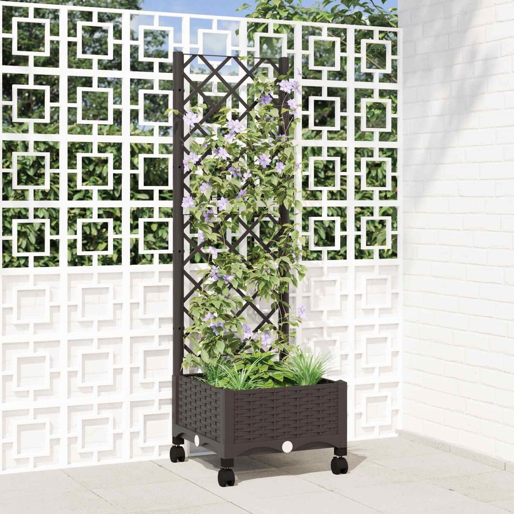 Bac à fleurs treillis polypropylène balcon patio croissance verticale marron 131cm