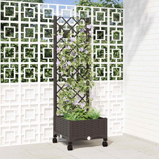 Bac à fleurs treillis polypropylène balcon patio croissance verticale marron 131cm