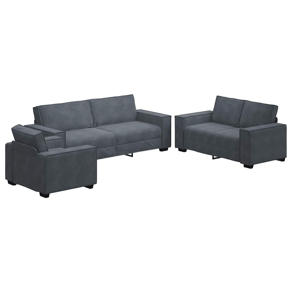 Ensemble de canapés 3 pcs avec coussins gris foncé velours
