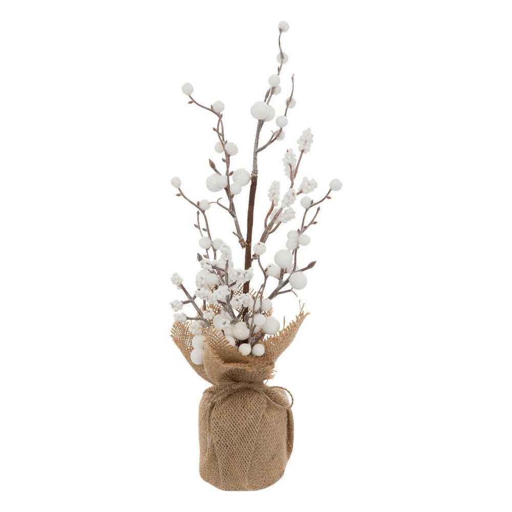 Composition baies blanches base en jute h. 38 cm