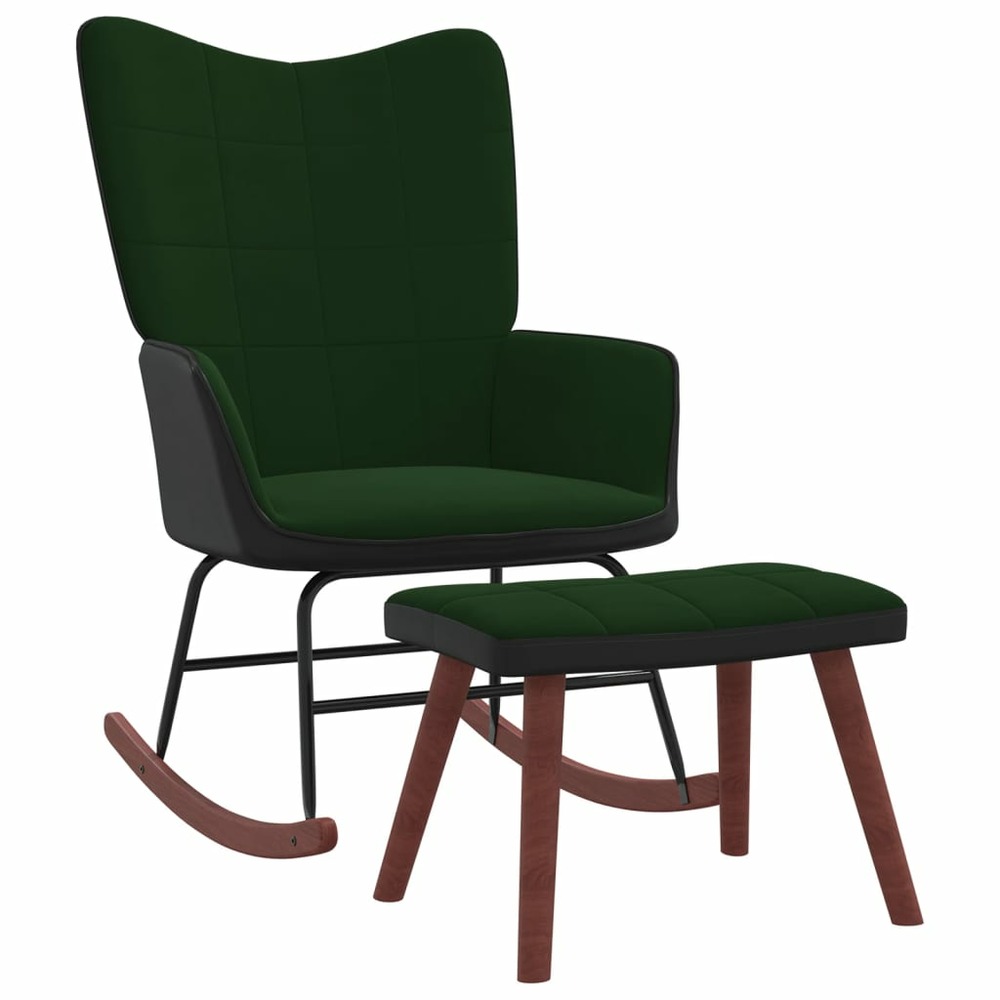 Chaise à bascule avec repose-pied vert foncé velours et pvc
