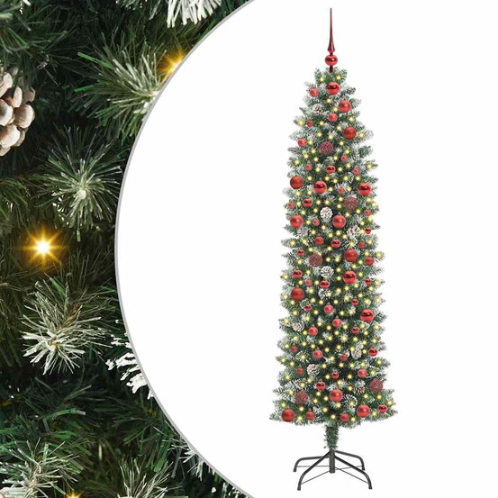 Arbre de noël artificiel slim avec 300 led vert et blanc 180 cm