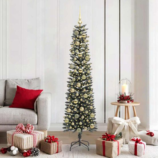 Sapin de noël artificiel 180 cm design conique 300 led et boules vert