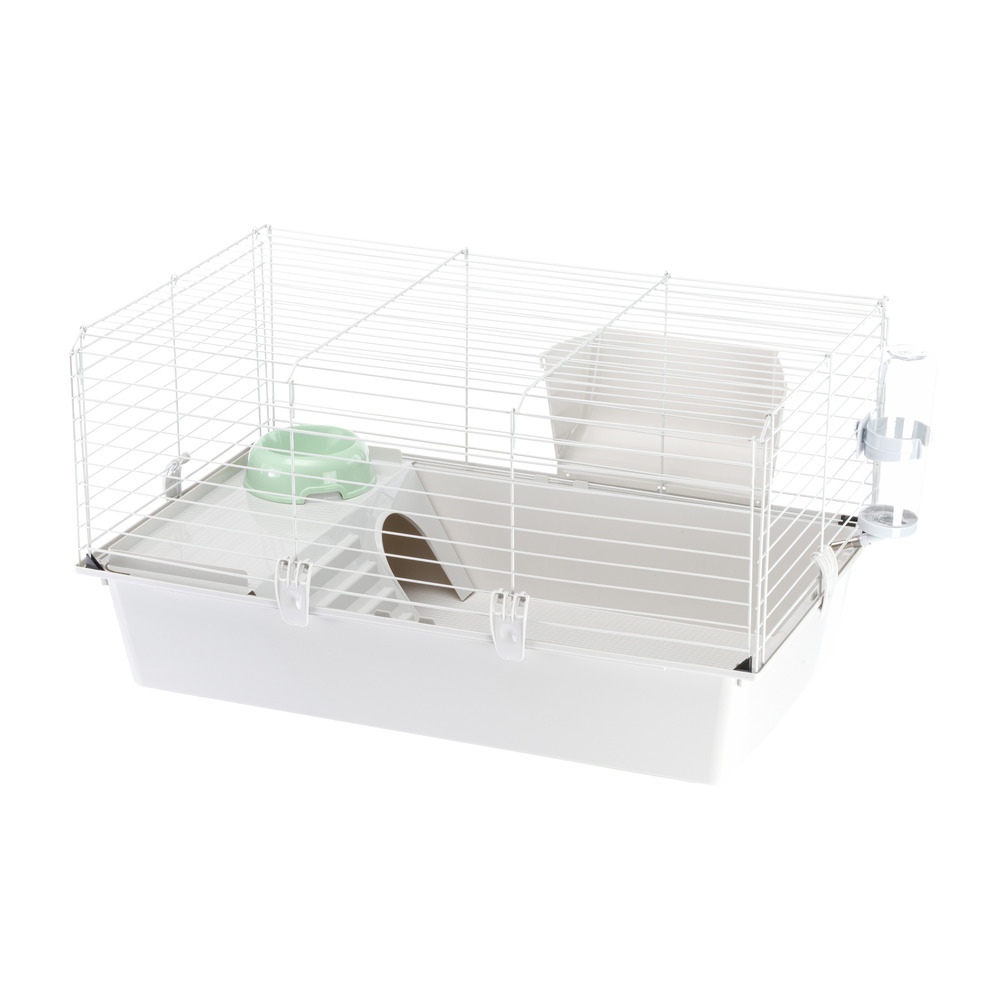 Cage spacieuse pour cochons d'inde cavie 80, système de fermeture sécurité, accessoires inclus, en métal vernis gris et plastique