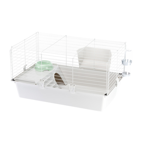 Cage spacieuse pour cochons d'inde cavie 80, système de fermeture sécurité, accessoires inclus, en métal vernis gris et plastique