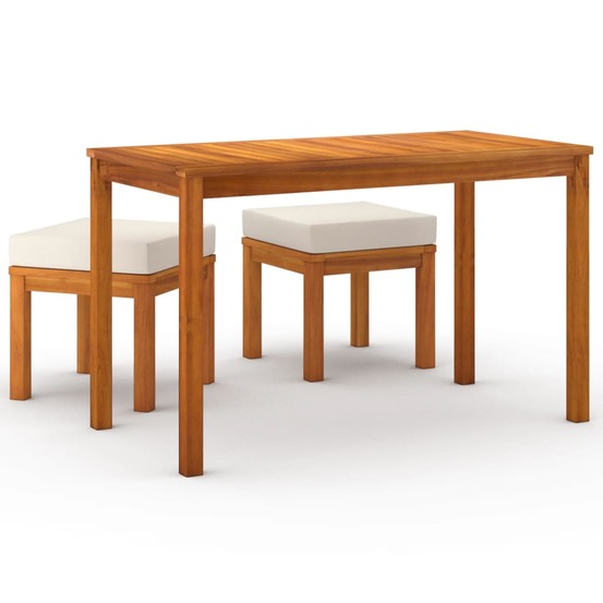 Ensemble à manger de jardin 3 pcs et coussins acacia solide