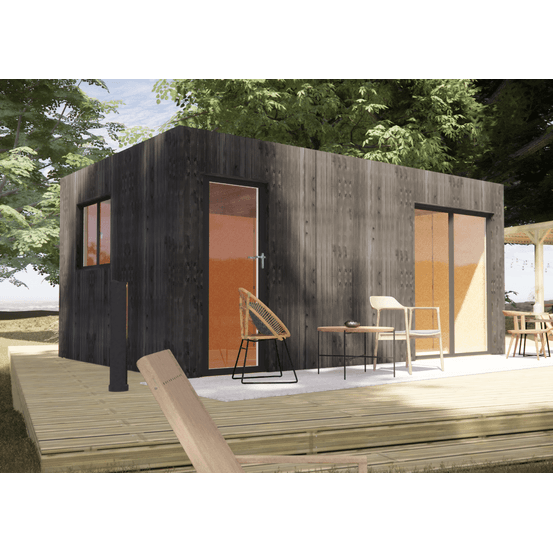 Annexe de jardin sans permis en bois 5,5 x 3,5 x 2,7 m avec plancher isolé / menuiseries alu k-line