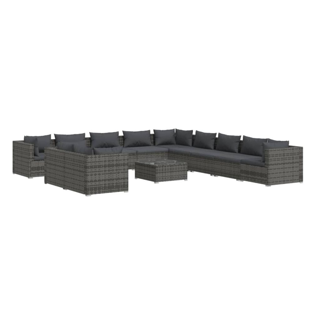 Salon de jardin 12 pcs avec coussins gris résine tressée
