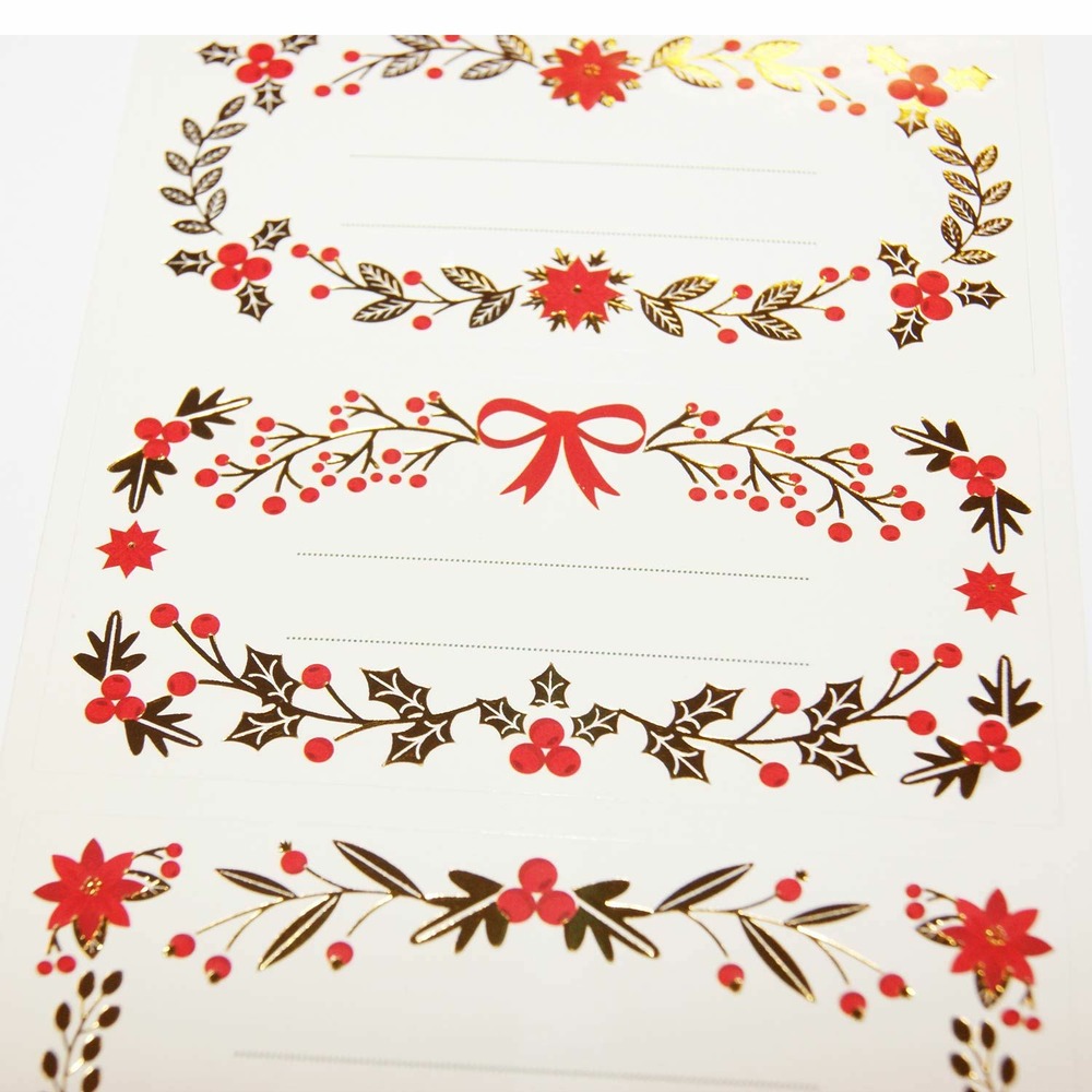 12 étiquettes adhésives de noël - feuillage avec dorures