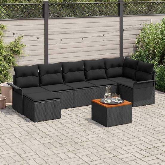 Ensemble de canapé de jardin avec coussin 8 pcs noir polyrotin