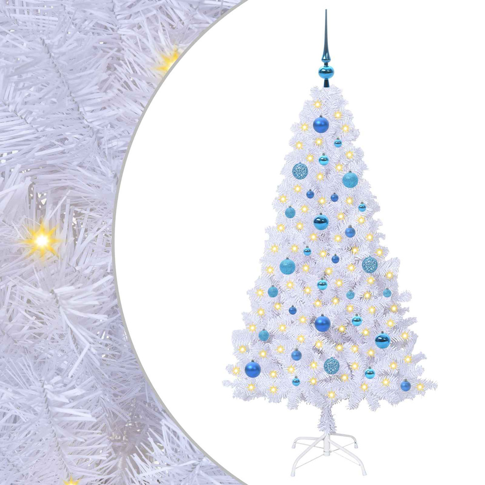 Sapin de noël artificiel avec 150 led blanc 150 cm pvc et acier