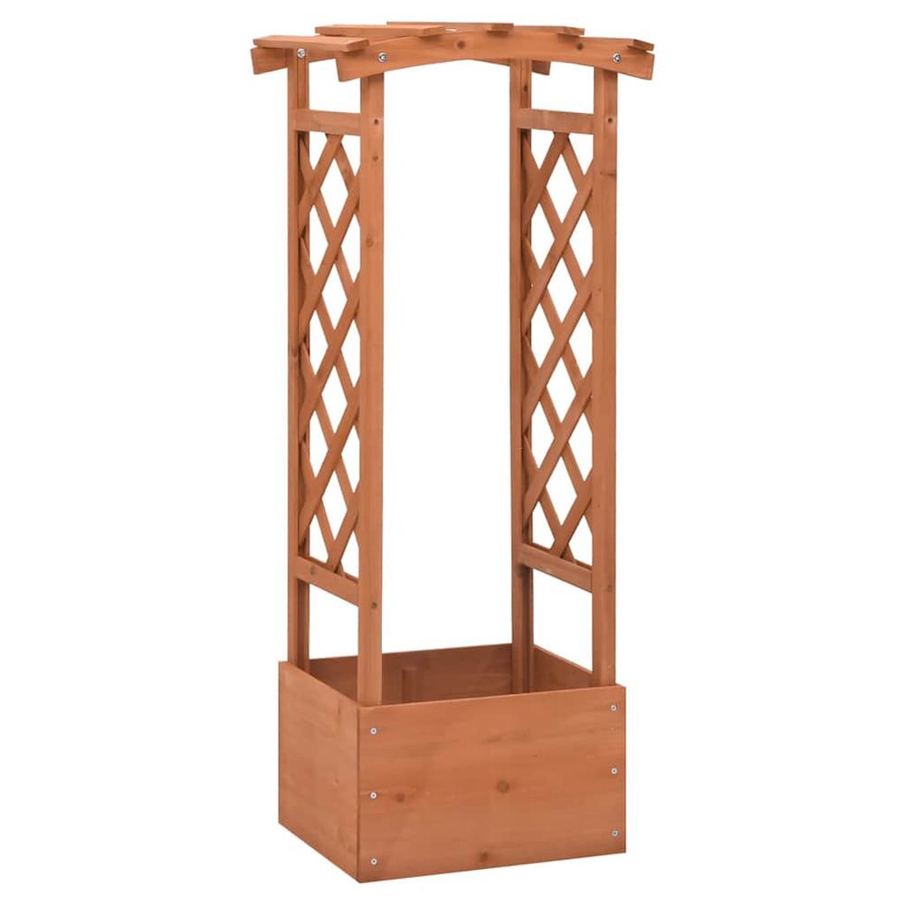 Jardinière en bois de sapin avec arche et treillis pour plantes grimpantes jardin brun
