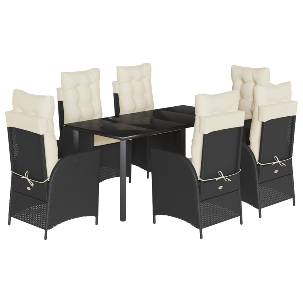 Ensemble à manger de jardin coussins 7pcs noir résine tressée
