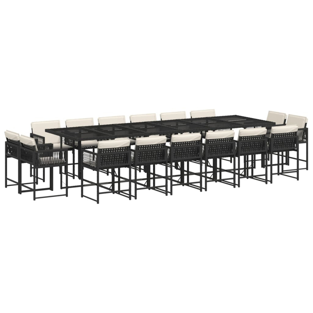Ensemble à manger de jardin 17 pcs coussins noir résine tressée