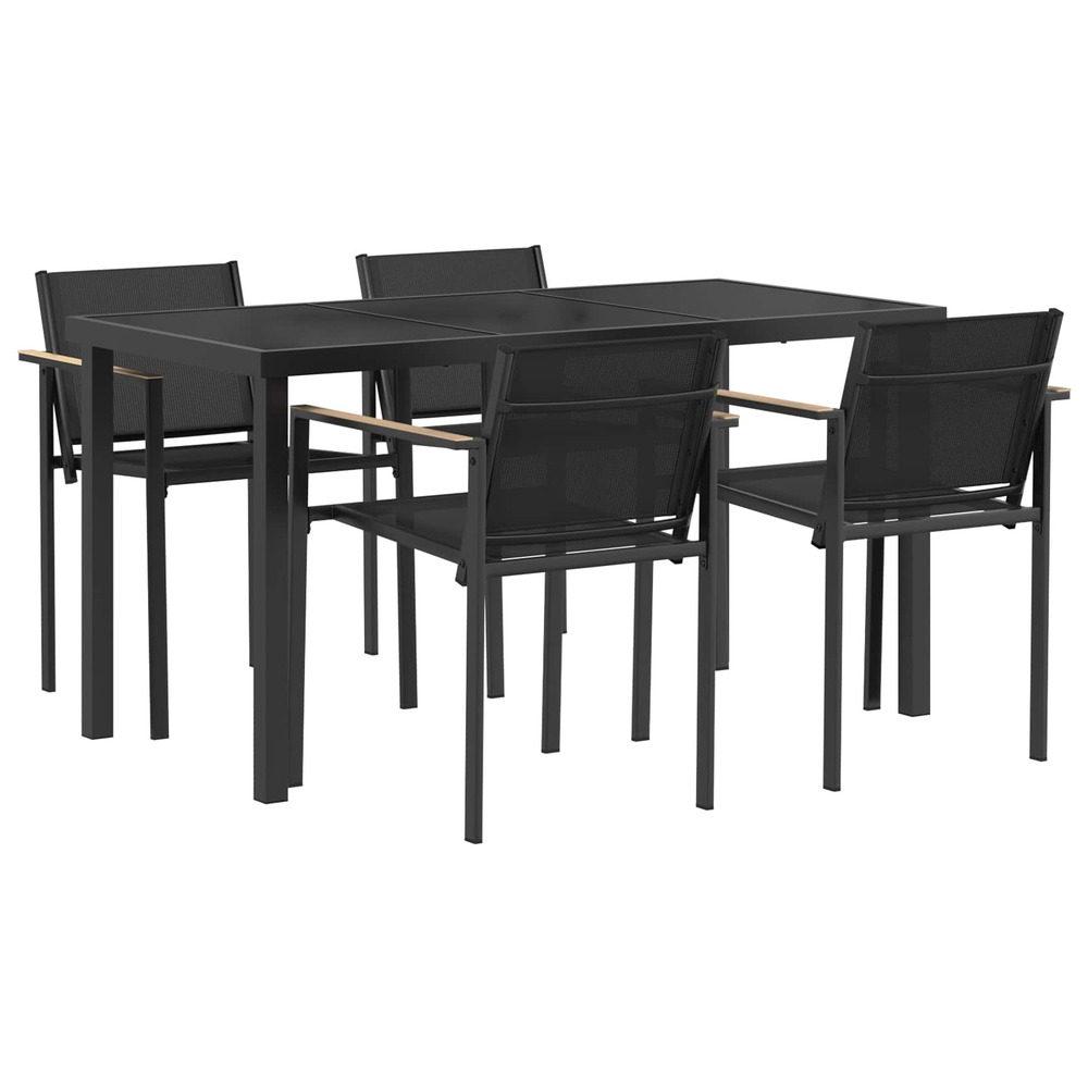 Ensemble de meubles d'extérieur 5 pcs noir et anthracite acier