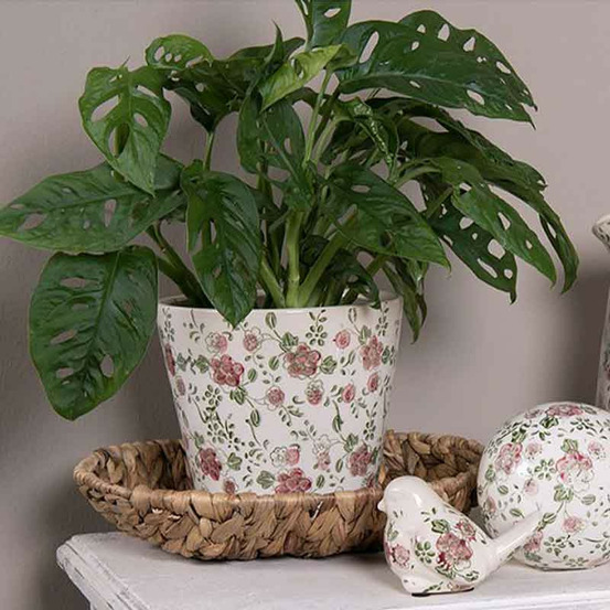 Pot de fleurs rose beige céramique 19x19x18cm