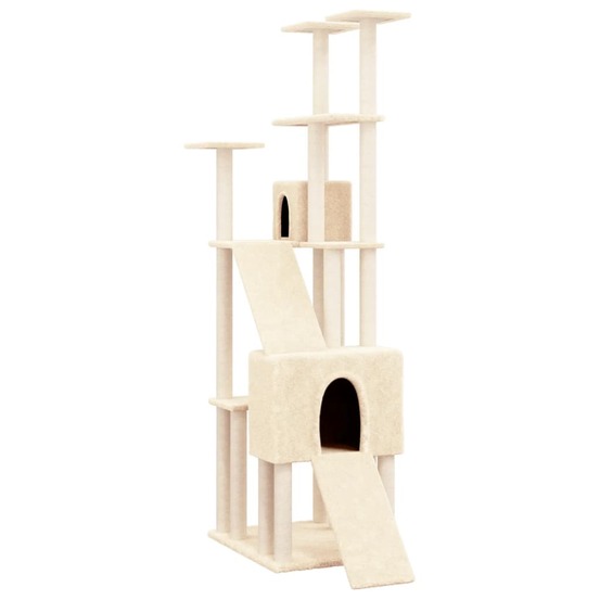 Arbre à chat meuble tour grimper jouet grattage grattoir escalade plateforme avec griffoirs en sisal 190 cm crème