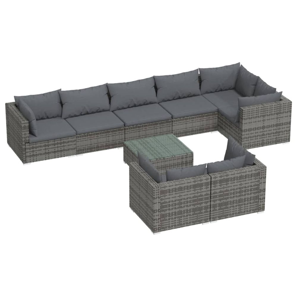 Salon de jardin 9 pcs avec coussins gris résine tressée