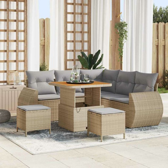 Ensemble de canapé de jardin 8 pcs beige polyrotin