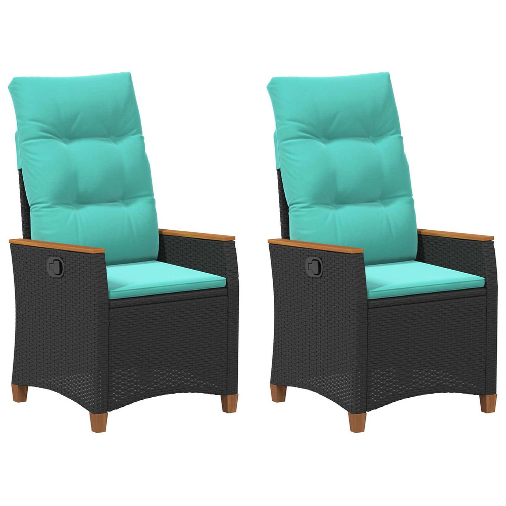 Chaise de jardin inclinable noir et turquoise polyrotin