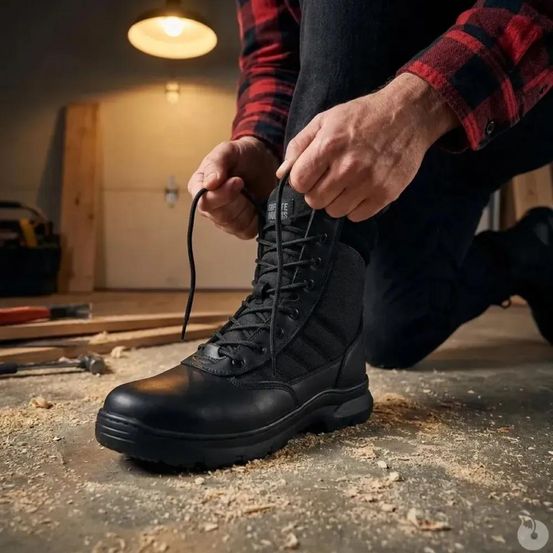 Chaussures tactic travail mi-hautes noir antidérapantes cuir