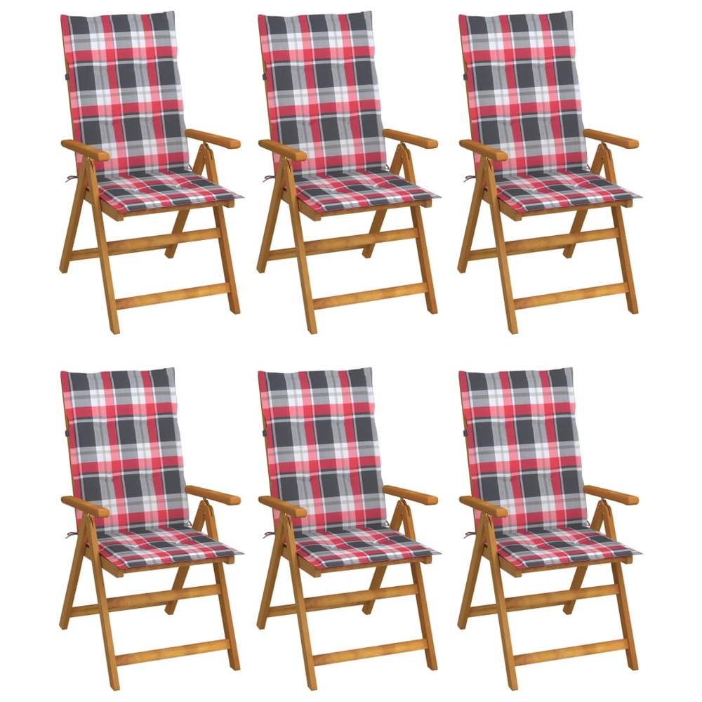 Chaises pliables de jardin lot de 6 avec coussins bois d'acacia