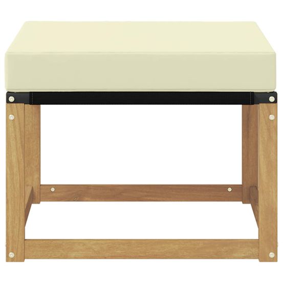 Pouf d'extérieur bois d'acacia massif et tissu textilène blanc