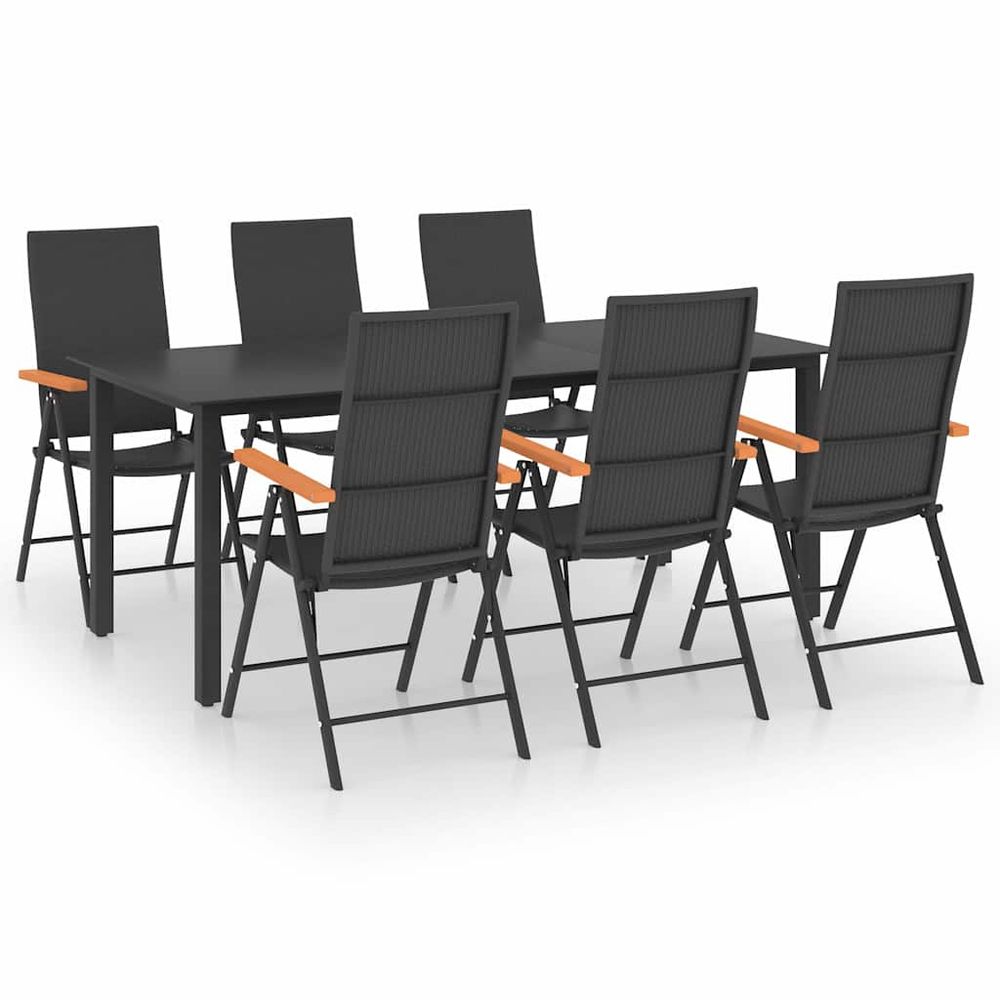 Ensemble à manger de jardin 7 pcs noir et marron