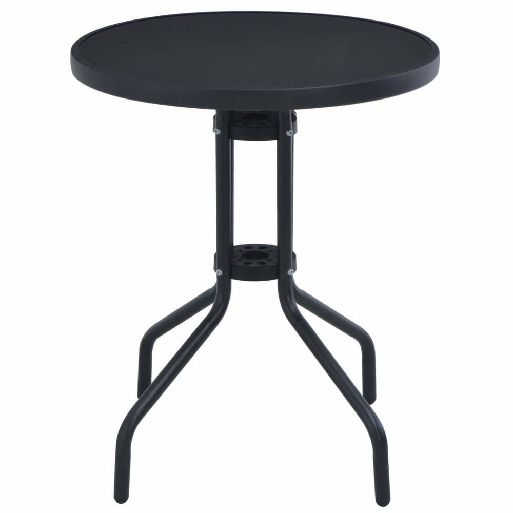 Table de jardin noir 80 cm acier et verre