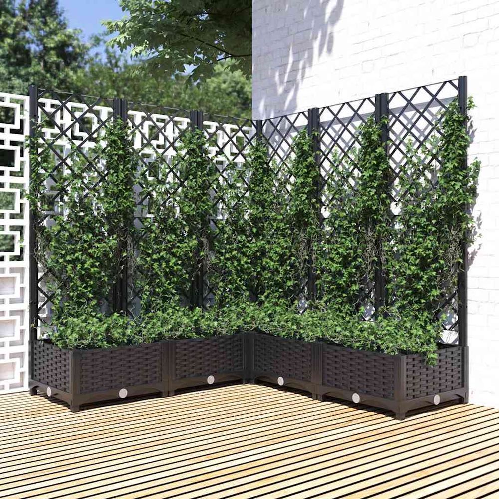 Grande jardinière carrée avec treillis 120 cm en pp pour extérieur noir 120x120x121,5 cm