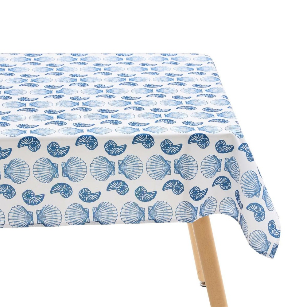 Nappe oceania 240x140cm bleu navy imprimé coquillages